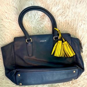 REAL COACH BAG DARK BLUE WITH LIME GREEN TASSELS